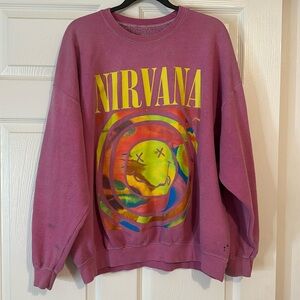 Nirvana pink crewneck. small stains on arm.